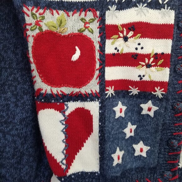 Heirloom Collectibles Cardigan Sweater Women M America USA Teacher Patriotic VTG - Picture 8 of 15